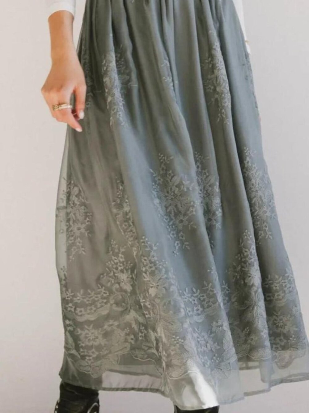 Böhme Grace muted grey/blue tulle floral maxi skirt